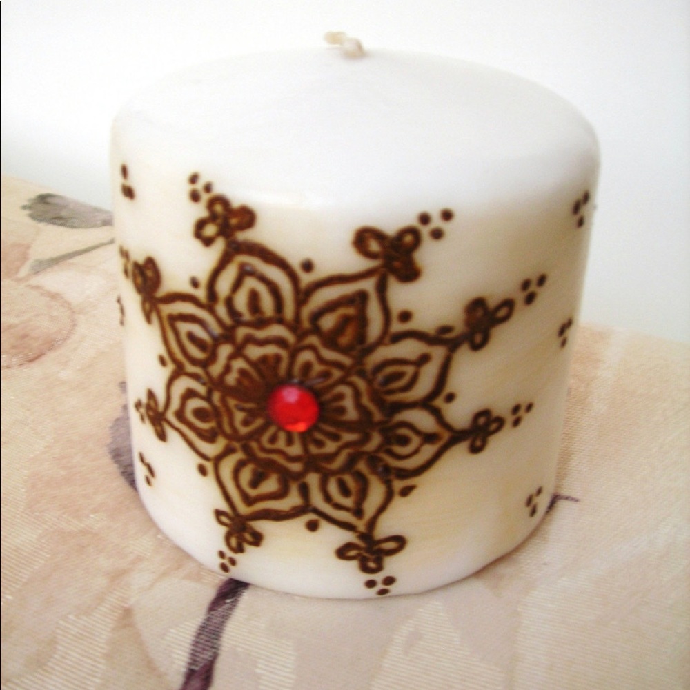 Pillar Candle, New, Unique Henna Design